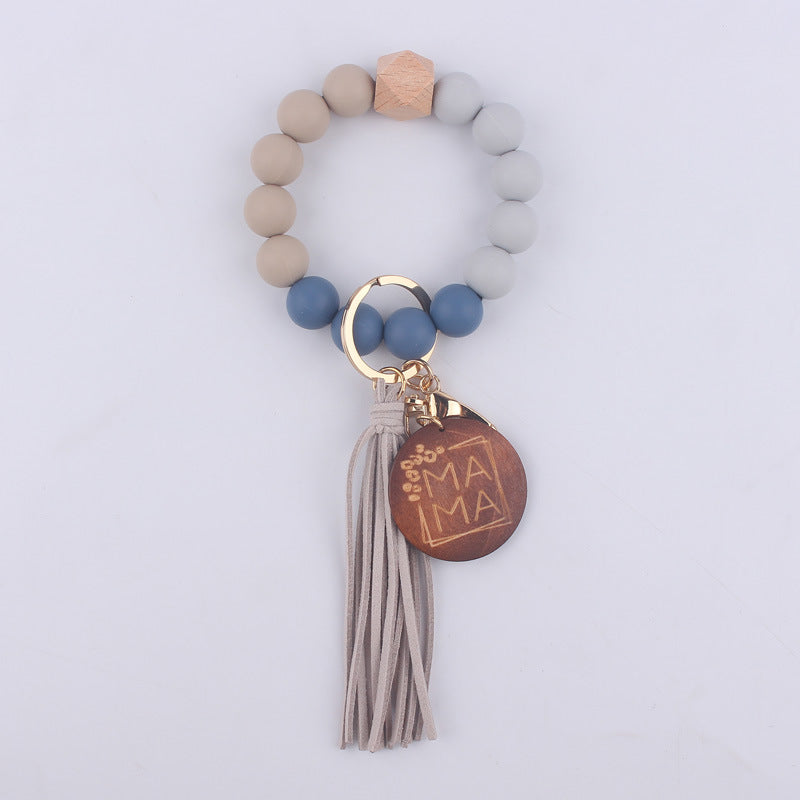 Wholesale MAMA Beaded Tassel Silicone Wrist Keychain